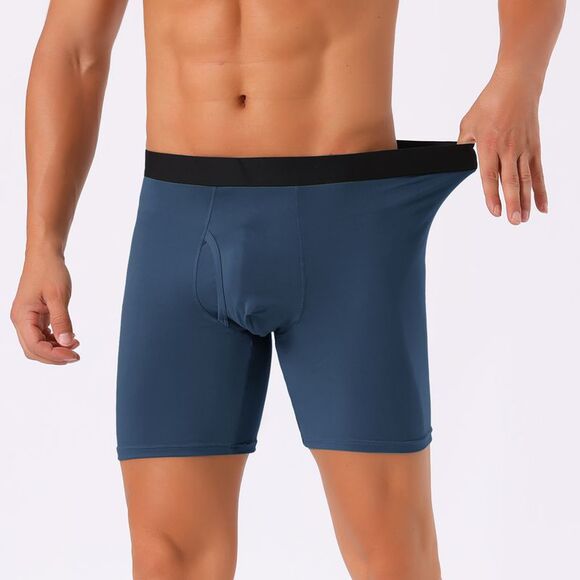 Lightweight Solid Color Soft Stretch Open-fly Basic Boxer Briefs Navy - Picture 5 of 6